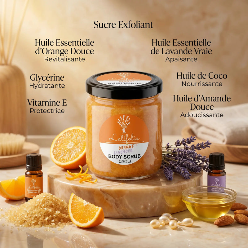 Gommage Corporel Orange & Lavande – Soin Exfoliant Nettoyant – Latifolia Latifolia