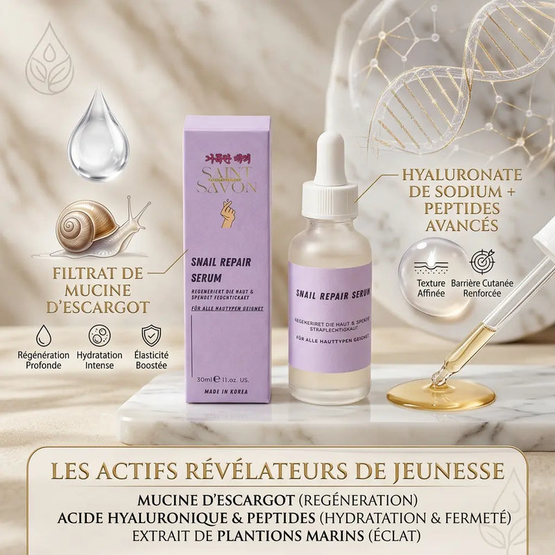 Sérum Réparation à la Bave d’Escargot 30ml - Peau régénérée & plus fraîche – Soin coréen premium - Elohé Beauty