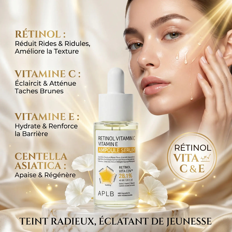 Sérum vitamine C & E au Rétinol 40 ml – Éclat Instantané, Rides Réduites & Teint Unifié - APLB APLB