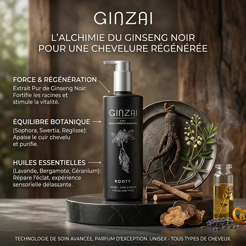 ROOTY - Shampooing 3 en 1 au Ginseng Noir GINZAI Ginzai